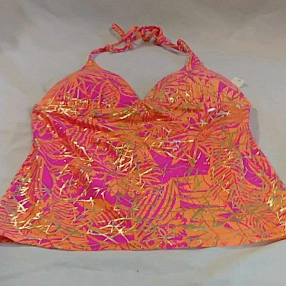 Hot Water Tankini Top. M Orange/Print.
